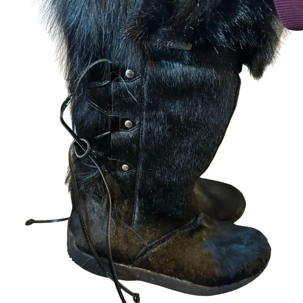 Tecnica black Real fur  Apres ski pull on boots